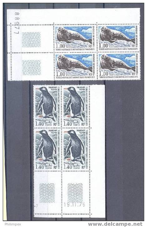 TAAF / FSAT, ANIMALS 4 STAMPS,  BLOCKS OF 4, MNH ** - Ungebraucht