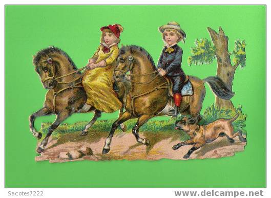 GRAND DECOUPI SCENE D'ENFANTS A CHEVAL - 14CM / 9 CM - Aiglon