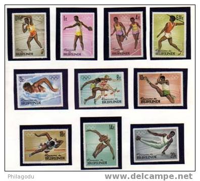 Burundi 1964, Jeux Olympiques  TOKYO, N° 102 / 111 + Bf 5/5A, ( 25410**) Cote 12,50 E - Sommer 1964: Tokio