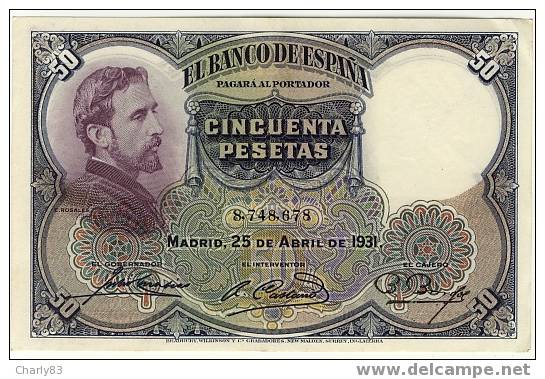 50 PESETAS  -  25  AVRIL  1931   N12 - 50 Peseten