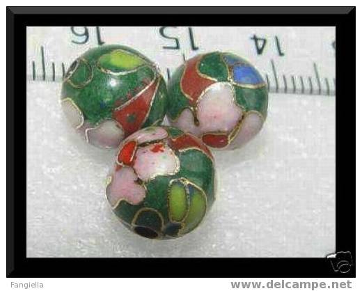 1 Perle Cloisonnée Artisanale (4 Heures De Travail Pour Réaliser Une Perle) 10 Mm Fond Vert - Perle