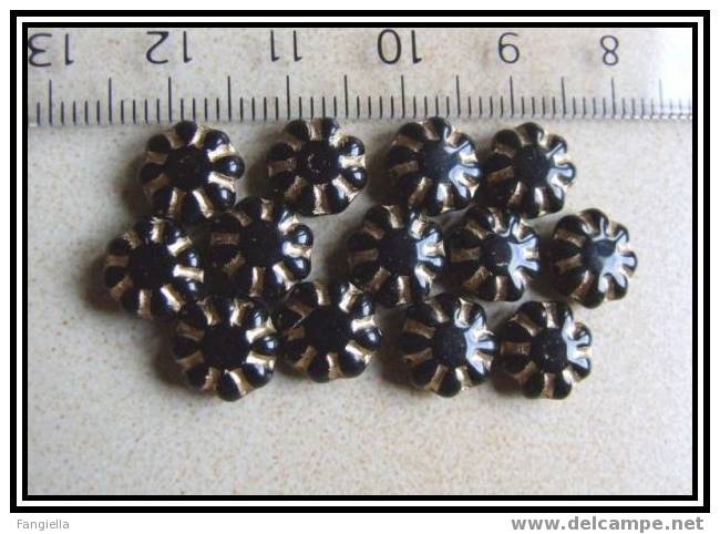 Lot De 10 Perles Tchèques Fleurs Noir Et Doré 9mm - Perlen
