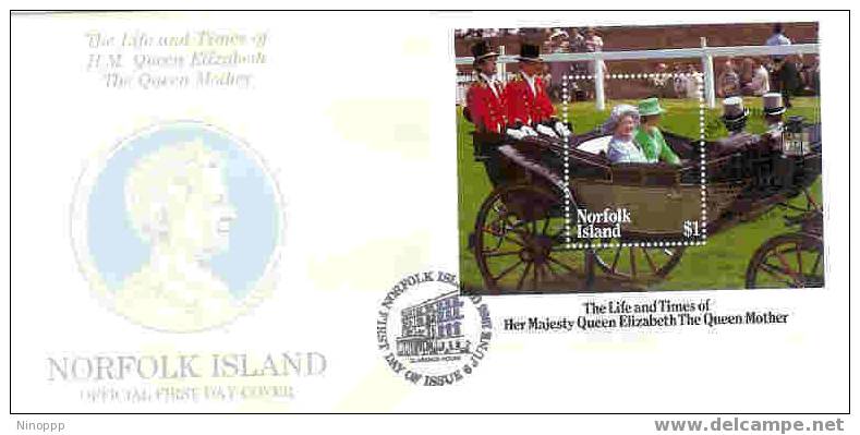 Norfolk-1985 The Queen Mother Mini Sheet FDC - Norfolk Island