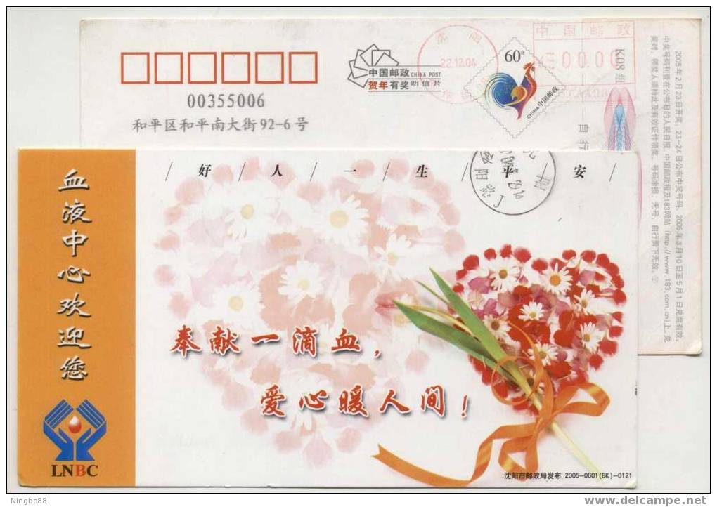 China 2005 Central Blood Station Advertising Pre-stamped Card Goodwill For Donator - Other & Unclassified