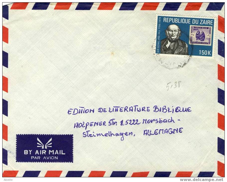 5138  LETTRE ZAIRE - Singes