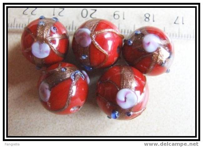 Lot De 2 Perles Artisanales - à La Lampe - Rouge Opaque Environ 14mm - Perles