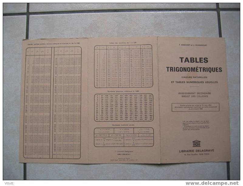 Tables Trigonométriques Et Tables Numériques Usuelles (1988). Enseignement Secondaire Brevet Des Colléges - 12-18 Jahre