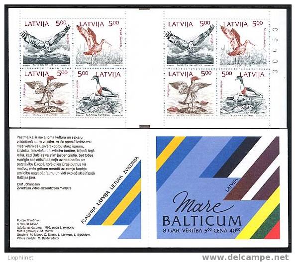 LETTONIE 1992, Carnet OISEAUX MER BALTIQUE, Neuf / Mint. R187 - Autres & Non Classés