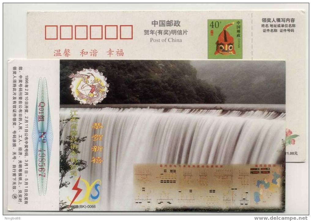 China 1998 Water Resources Electric Power Station Advert Pre-stamped Card Dam Waterfall Electricity Route - Electricité