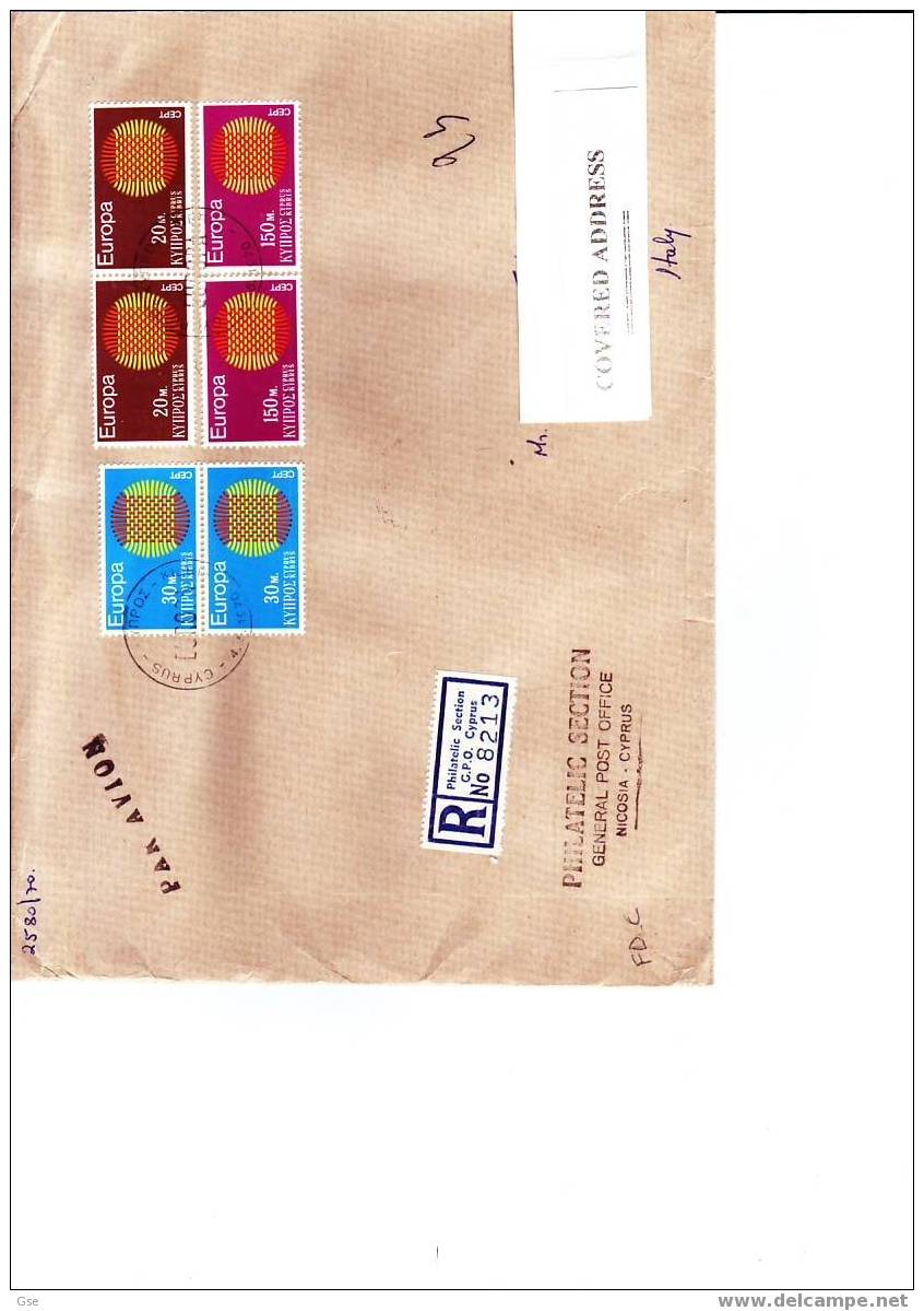 CIPRO 1970 - FDC - Yvert 324/26 - Raccomandata Per L´Italia - Europa/CEPT - Brieven En Documenten