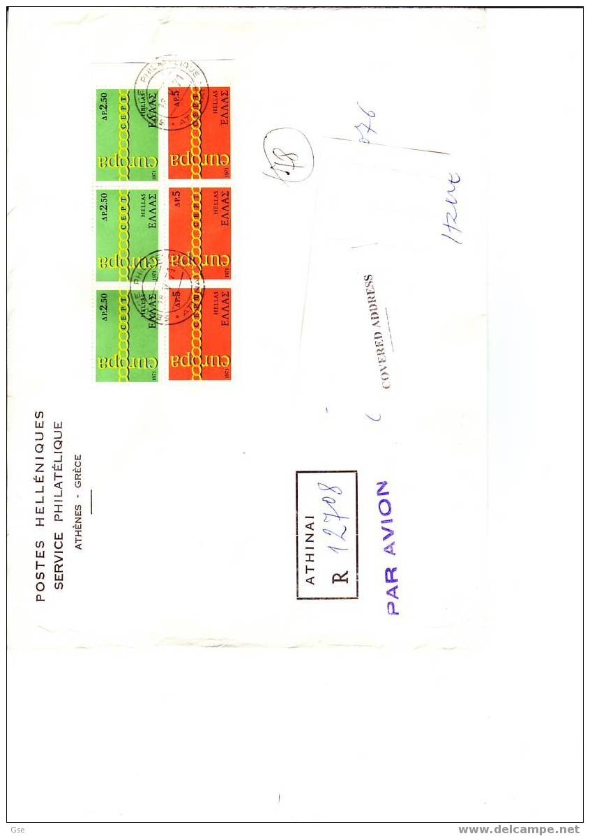 GRECIA 1971 - Yvert 1052/3 Su Raccomandata Per L'Italia - Europa/CEPT - Briefe U. Dokumente