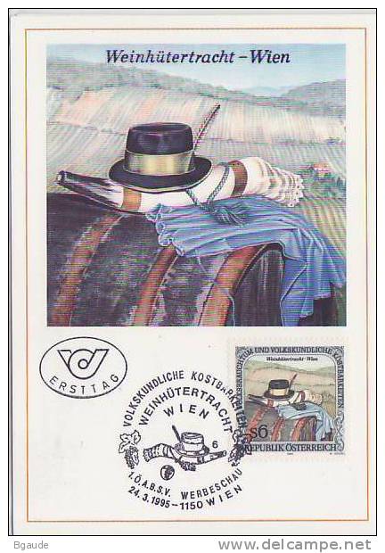 AUTRICHE Carte Maximum Num.Yvert 1979 FOLKLORE CHAPEAU COR  ET TABLIER DE GARDE VIGNOBLE - Cartes-Maximum (CM)