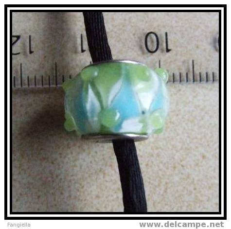 Perle De Luxe Artisanale - Lampwork - Sur Base Métal Style Pandora Gros Trou Fond Pastel - Perle