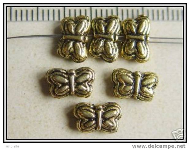 Lot De 3 Perles Papillons En Argent Du Tibet Vieil Or Environ 7x6mm - Perlas