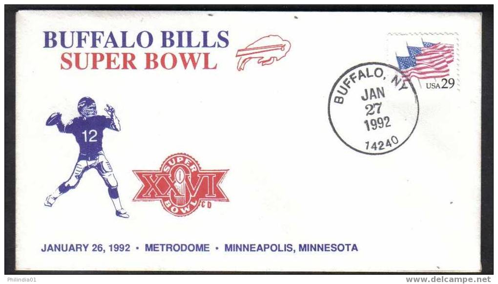 USA  1992 SPORTS - SUPER BOWL -BUFFALO BILLS     SPECIAL COVER   & CACHET # 5266 - Bowls