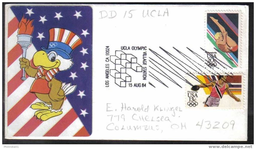 USA  1984 LOS ANGELES OLYMPIC GAMES,OLYMPIC TORCH, MUSCUT SPECIAL COVER  & OLYMPIC VILLEGE  CACHET # 5247 - Summer 1984: Los Angeles