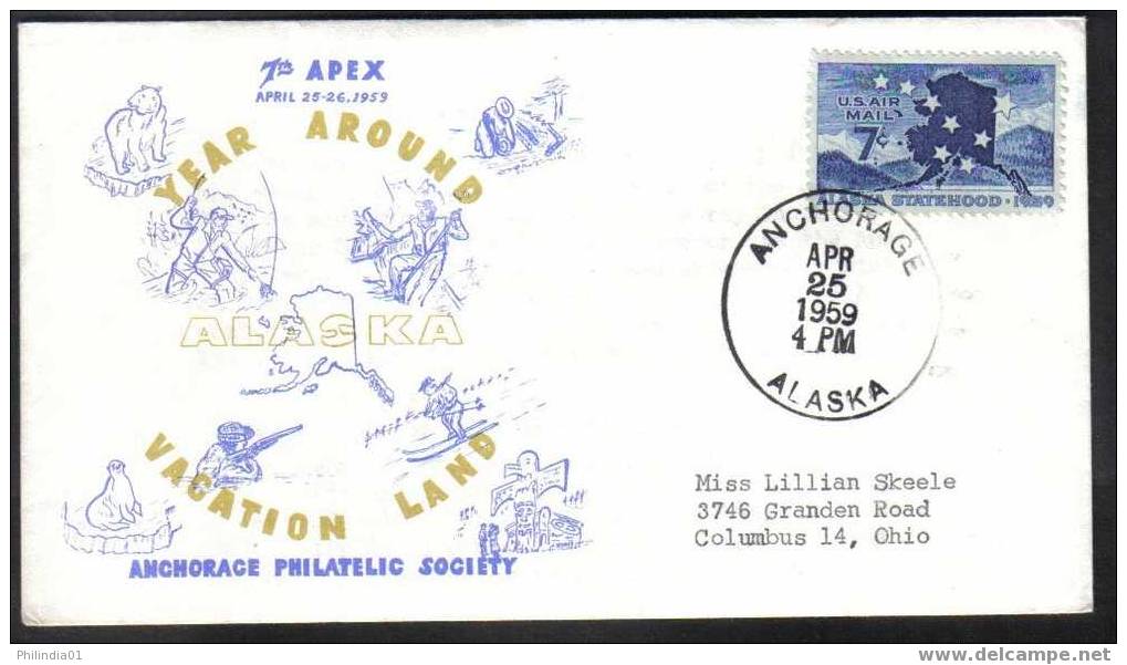 USA  1959 ALASKA ,ARCTIC, SLEDGE SEALS,SKING POLAR BEAR   SPECIAL COVER & CACHET # 5237 - Enveloppes
