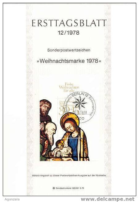 1978 FDC ERSTTAGSBLATT WEIHNACHTSMARKE NOEL NAVIDAD ETOILE BERLIN HB - Paintings