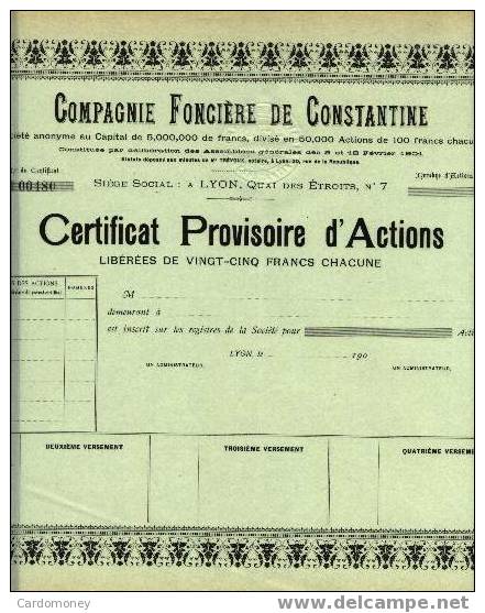 COMPAGNIE FONCIERE De CONSTANTINE(Algérie) Certificat Provisoire (art. N° 163 ) - Afrique