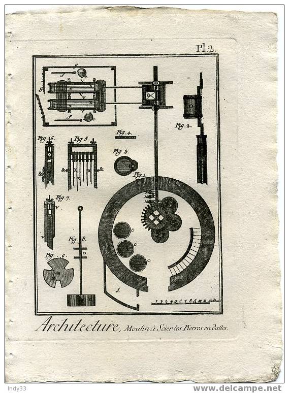 "ARCHITECTURE, Moulin A Scier Les Pierres En Dalles. Pl.2" - Macchine