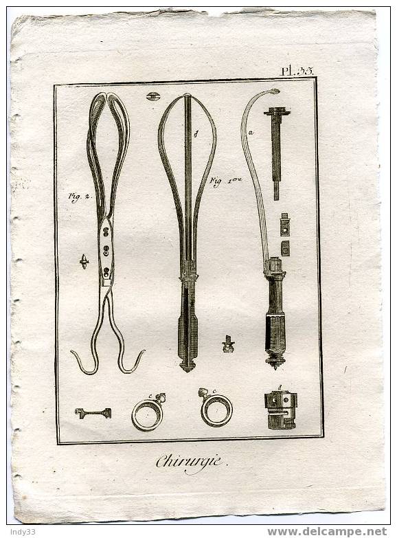 "CHIRURGIE . Pl. 35". EAU FORTE DU XVIIIe S. - Medizinische Und Zahnmedizinische Geräte