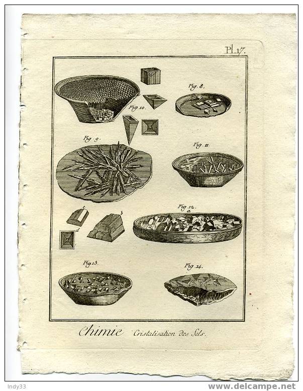 "CHIMIE , Cristalisation Des Sels . Pl. 17". EAU FORTE DU XVIIIe S. - Other & Unclassified