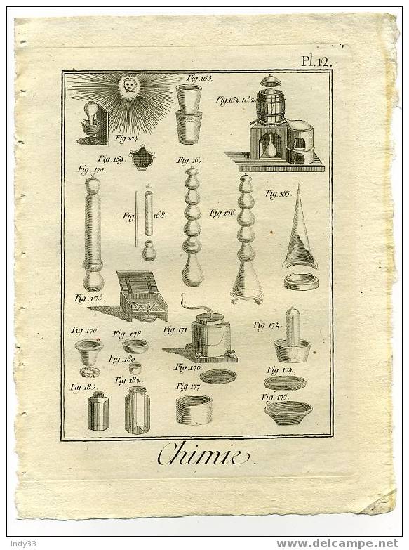 "CHIMIE . Pl. 12" . EAU FORTE DU XVIIIe S. - Autres & Non Classés