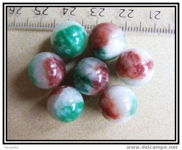 Lot De 3 Perles En Jade Vert Blanc Bordeau 12mm - Perle