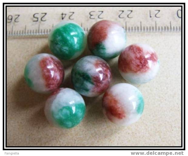 Lot De 3 Perles En Jade Vert Blanc Bordeau 12mm - Pearls