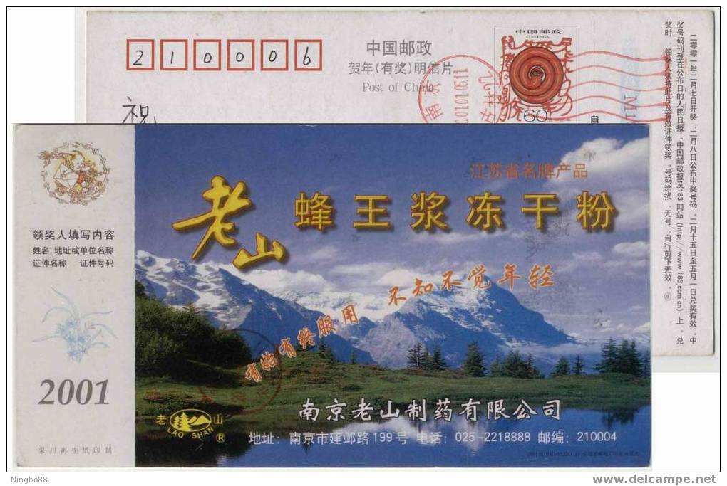 China 2001 Famous Laoshan Brand Honeybee Health Product Advertising Pre-stamped Card - Abejas