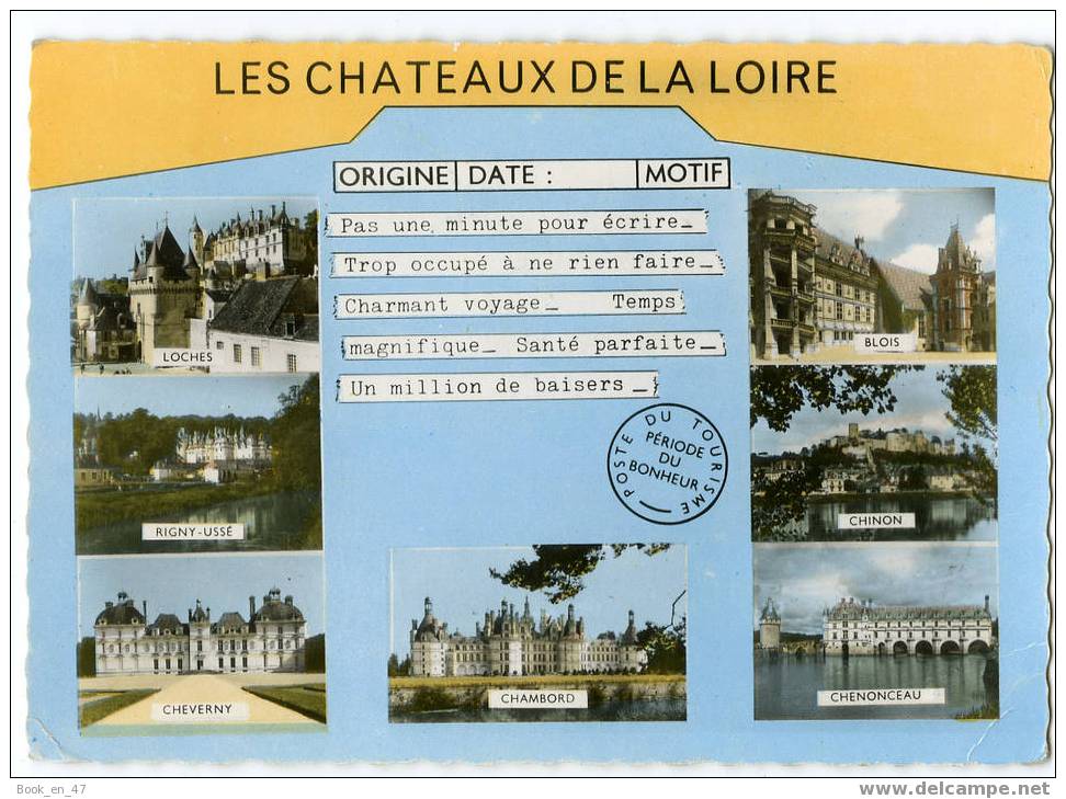 {32488} Les Chateaux De La Loire , Multivues . Loches Cheverny Chenonceau Chambord Chinon Blois . Circulée En 1963 - Pays De La Loire