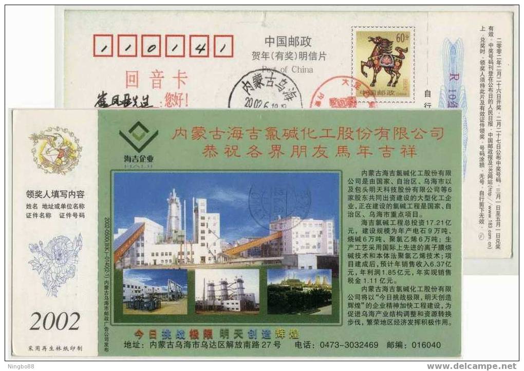China 2002 Neimonggu Chlor-Alkali Chemical Factory Advertising Pre-stamped Card - Scheikunde