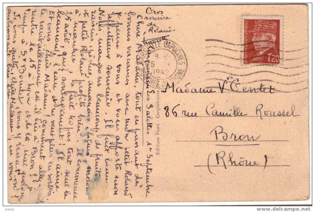 Pétain 1f20 Brun Seul Sur Carte Postale, Omec Marseille 1942 - 1941-42 Pétain