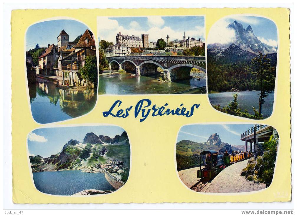 {32494} Les Pyrénées , Multivues. Col Du Pourtalet Train Pic Du Midi D'Ossau Salies De Béarn . Circulée En 1965 - Other & Unclassified