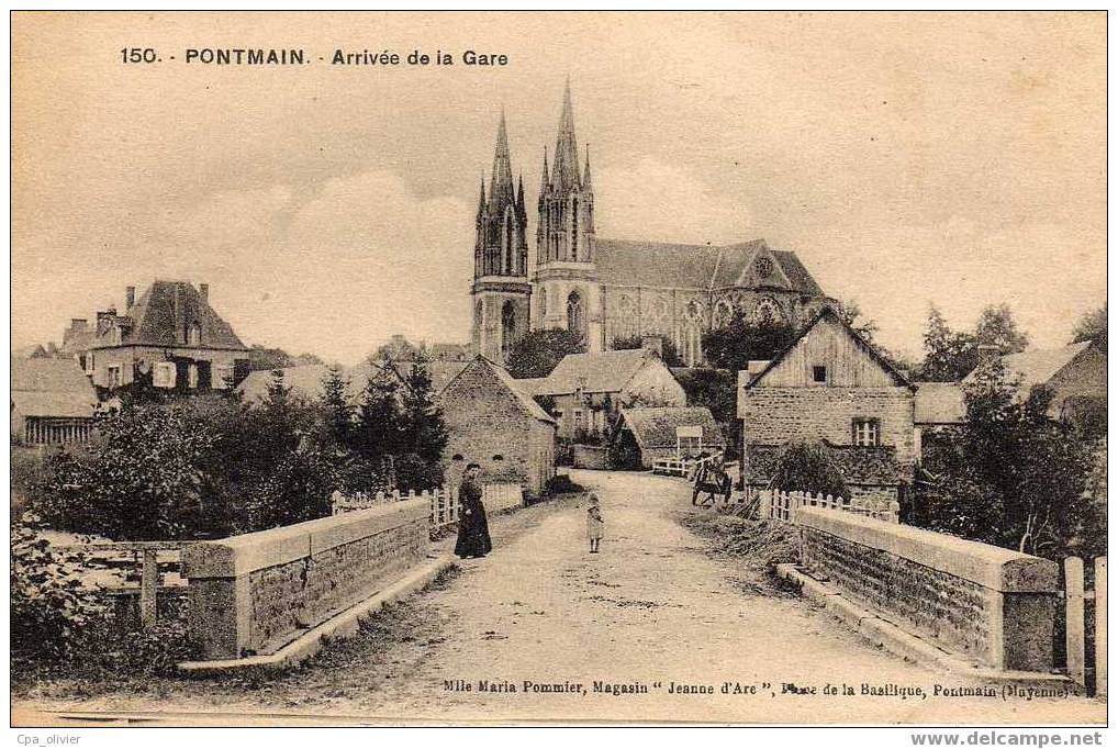 53 PONTMAIN (envs Landivy) Arrivée De La Gare, Entrée De La Ville, Animée, Ed Pommier 150, 191? - Pontmain