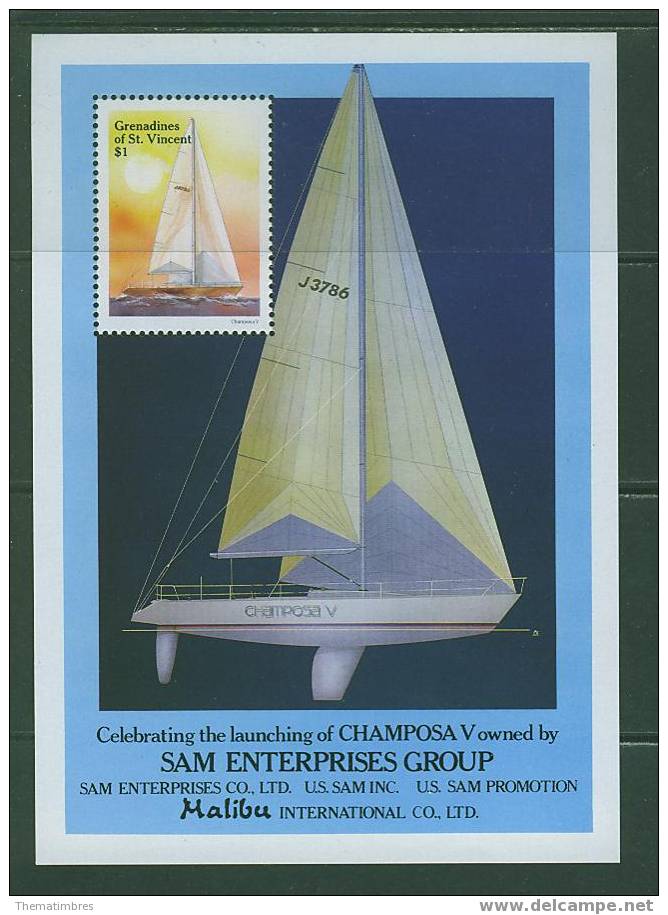 EU0279 Voilier Coupe De L America Bloc 20 Grenadines De Saint Vincent 1988 Neuf ** - Segeln