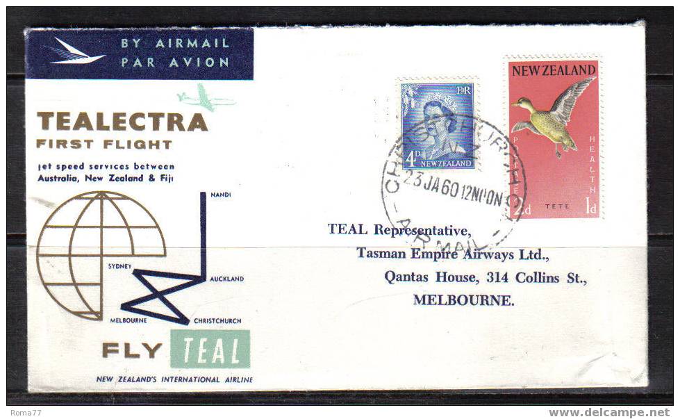 BOL1352 - TEALECTRA 1st FLIGHT 23/1/1960 , JET  SERVICE - Covers & Documents