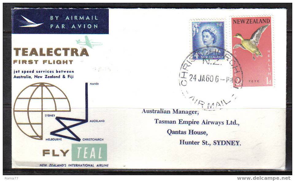 BOL1353 - TEALECTRA 1st FLIGHT 24/1/1960 , JET  SERVICE - Airmail
