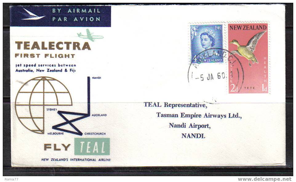 BOL1354 -  NUOVA ZELANDA TEALECTRA 1st FLIGHT 5/1/1960 , JET  SERVICE - Lettres & Documents