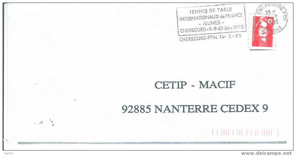TENNIS DE TABLE OBLITERATION TEMPORAIRE FRANCE1995 CHERBOURG INTERANTIONAUX DE FRANCE JEUNES - Tafeltennis