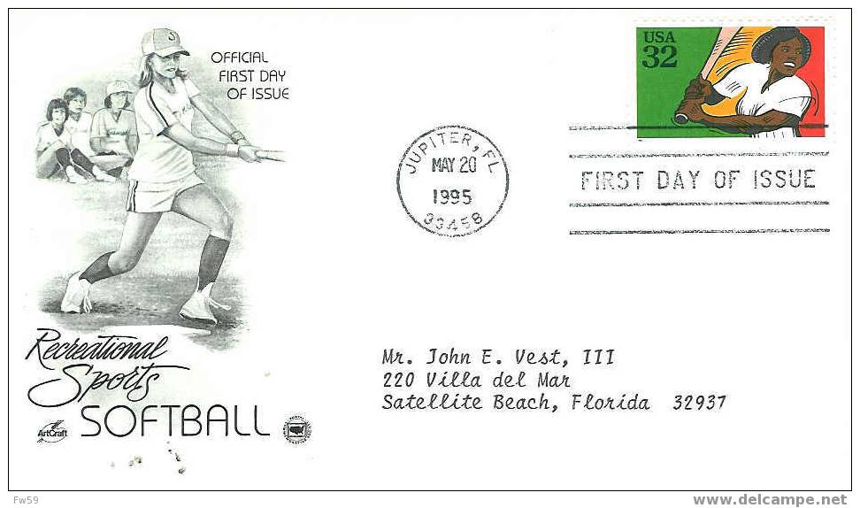 BASE BALL SOFTBALL  FDC USA 1995 - Béisbol
