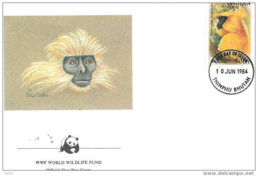 SINGES FDC BHOUTAN 1984 SINGES MODELE 2 - Monkeys