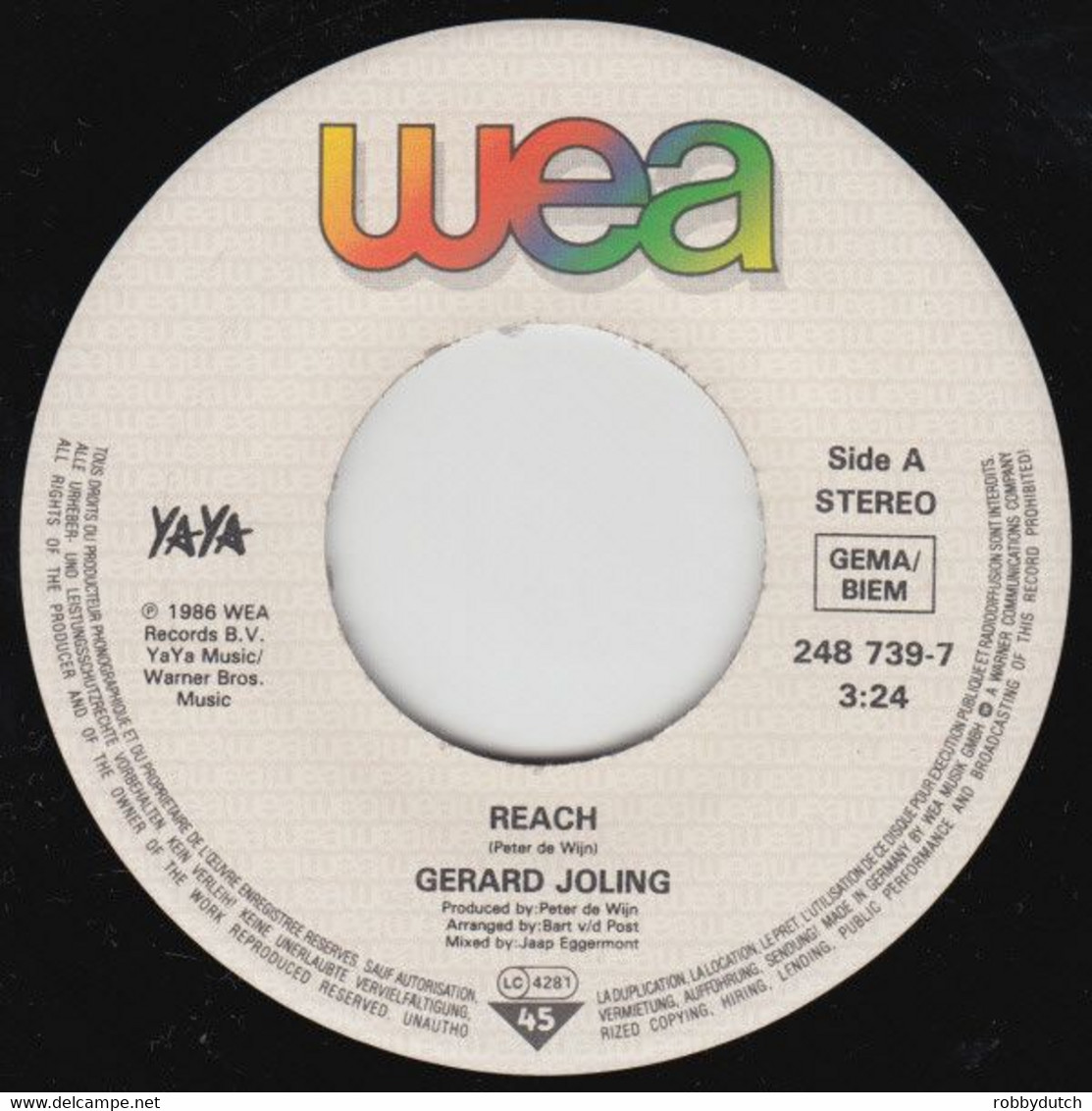 * 7" * GERARD JOLING - REACH (1986) - Disco, Pop