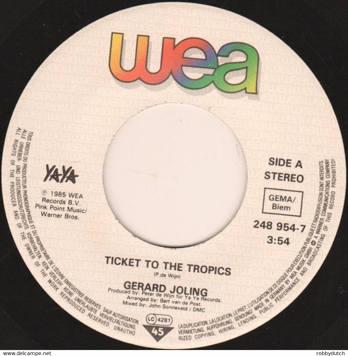 * 7" * GERARD JOLING - TICKET TO THE TROPICS (1985) - Disco & Pop