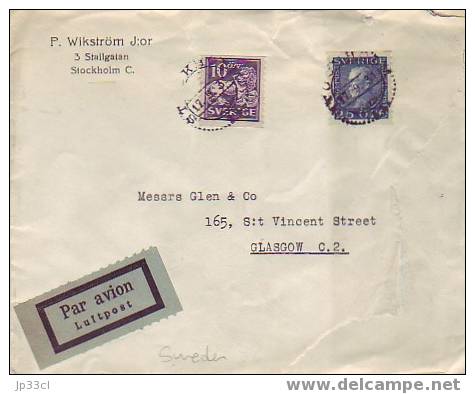 Timbres YT N°195 Et 198 Sur Lettre Du 17/9/1931 (de Stockholm Vers Glasgow) - Lettres & Documents