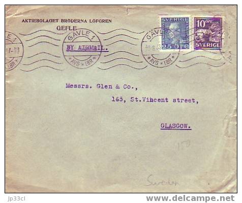 Timbres YT N°195 Et 198 Sur Lettre Du 25/8/33 (de Gavle Vers Glasgow) - Covers & Documents