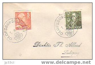 Timbres YT N°333 Et 328 Sur Lettre Du 1/8/1948 (de Olofsborgslagret à Linköping) - Lettres & Documents