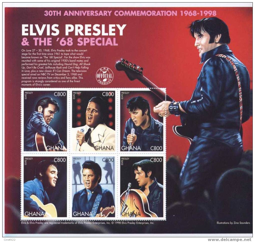 GHANA, Elvis Presley & The '68 Special, Feuillet Neuf N° 2263/68 ** (1998) - Singers