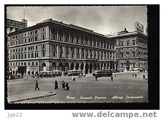 Jolie CP Photo Ciselée Italie Rome Roma Esplanade De La Gare Hôtel Continentale - A Circulée CAD 1959 - Places