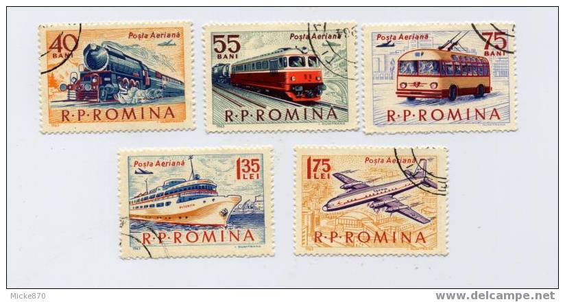Roumanie N°184 à 188 Oblitéré Moyens De Transport Avioon, Train, Bateau Bus - Otros (Tierra)